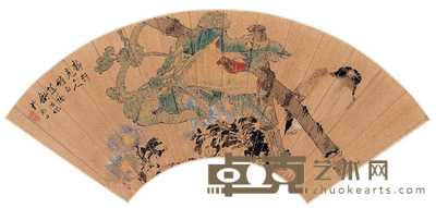 舒浩 秋菊栖禽 扇面 